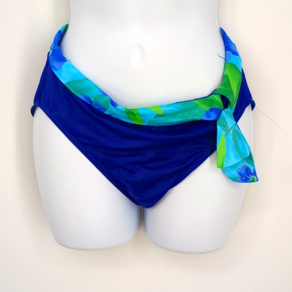 Mixit Swim Floral Blue Green Tie Bikini Bottom 12 Summer Vacation Beach